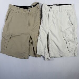 Lot of 2 Alpine Design 38 Cargo Shorts Zip Pocket Flat Beige‎ +Tan Hiking Men's